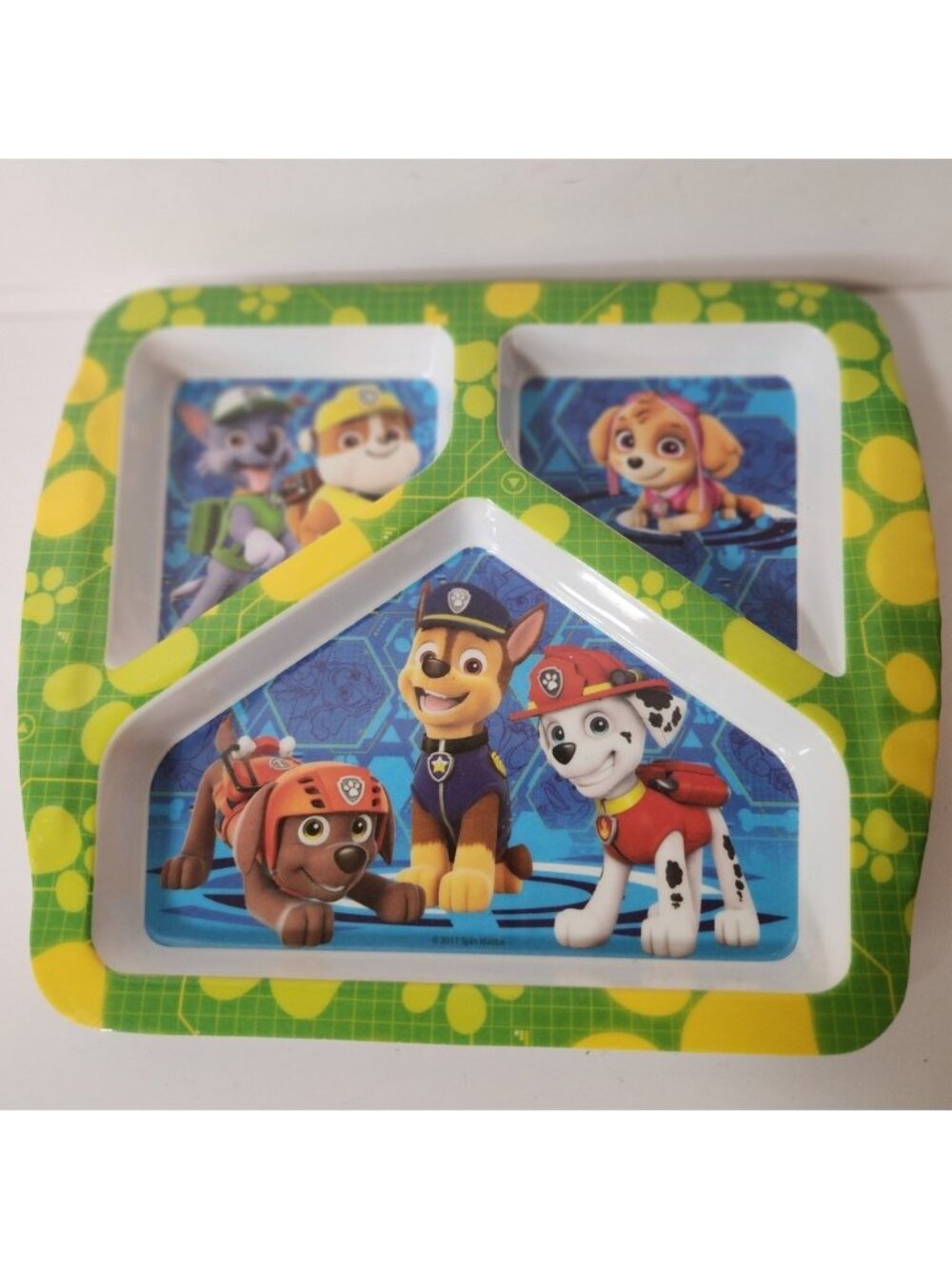 Zak Designs Paw Patrol Divided Melamine Plate Kids Toddler Tray 8x8 Green Blue